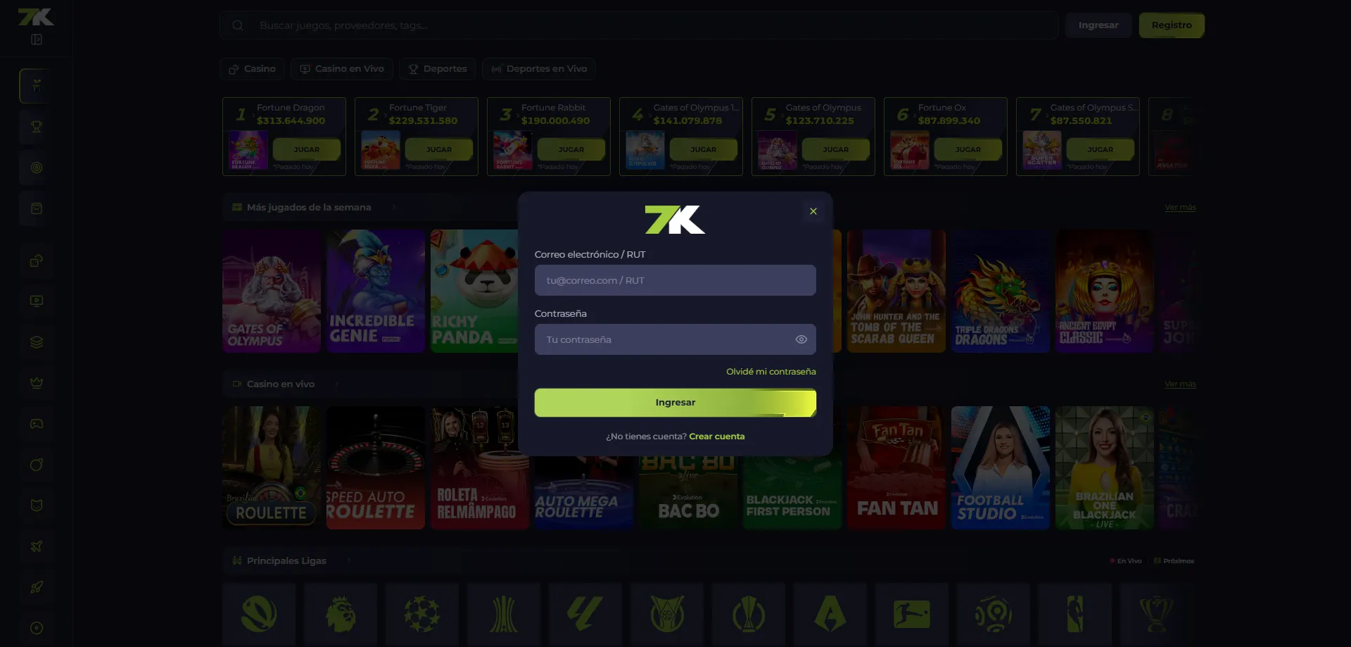 Solicitud de retiro en la cuenta de Bet7k Casino
