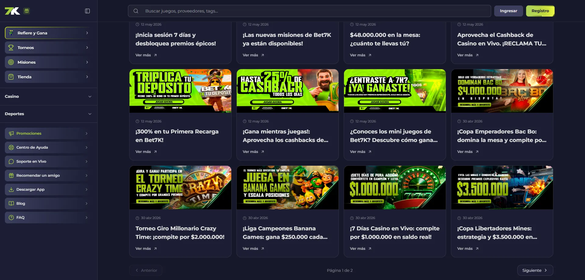 Bet7k Casino bonos y promociones 2026 para jugadores en Chile