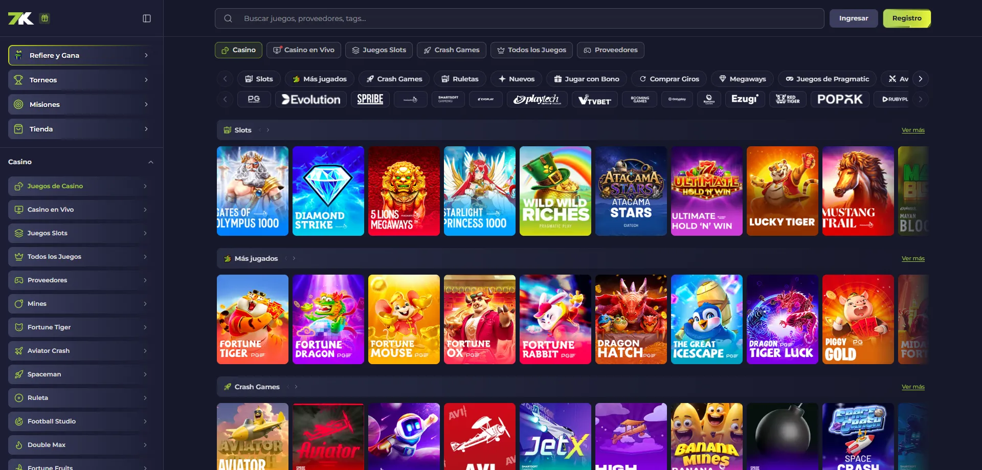 Tragamonedas y juegos de casino en vivo disponibles en Bet7k Casino