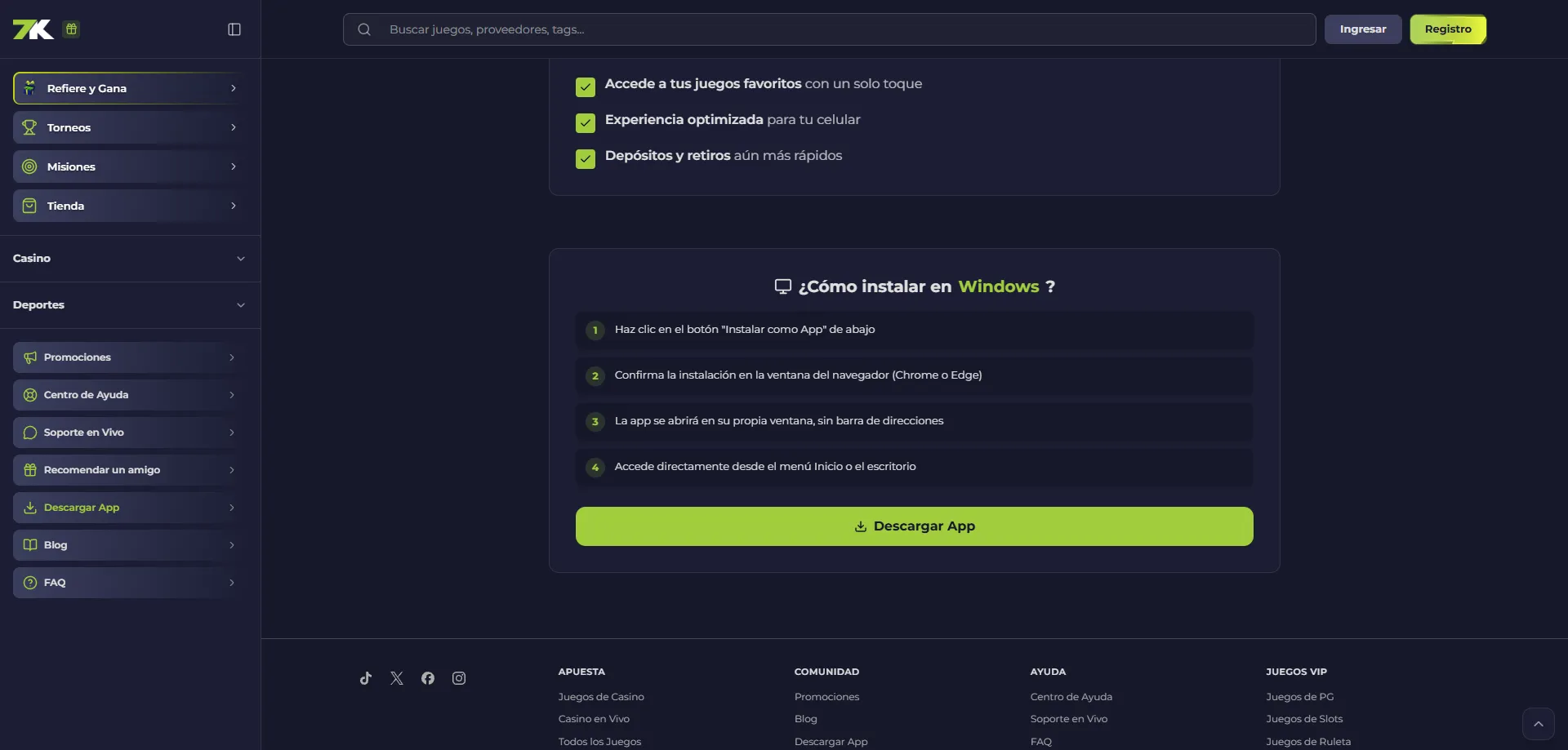 Aplicación móvil de Bet7k Casino para Android experiencia optimizada